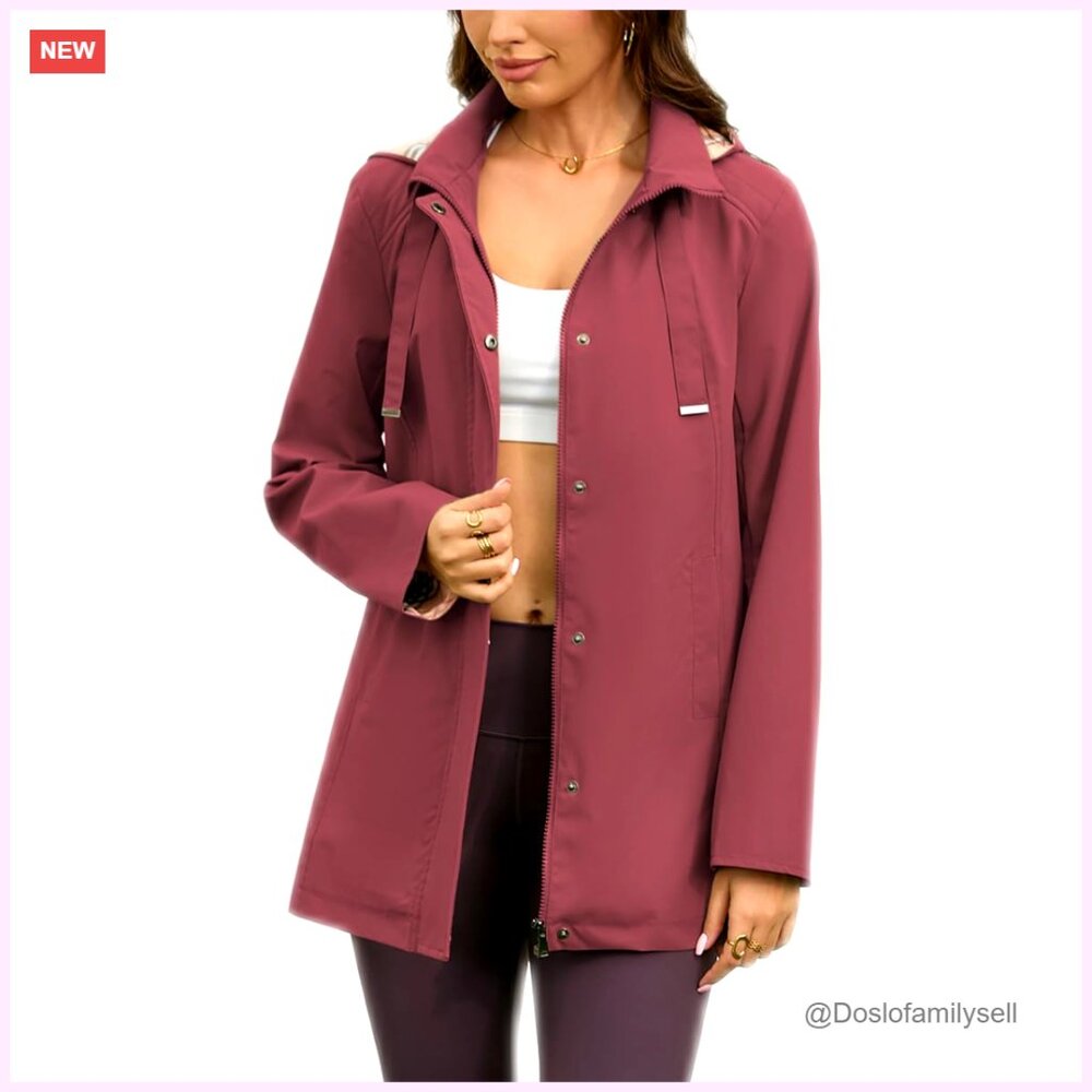 Long Hooded Rain Jacket Waterproof Windbreaker Lightweight Trench Coat Hiking